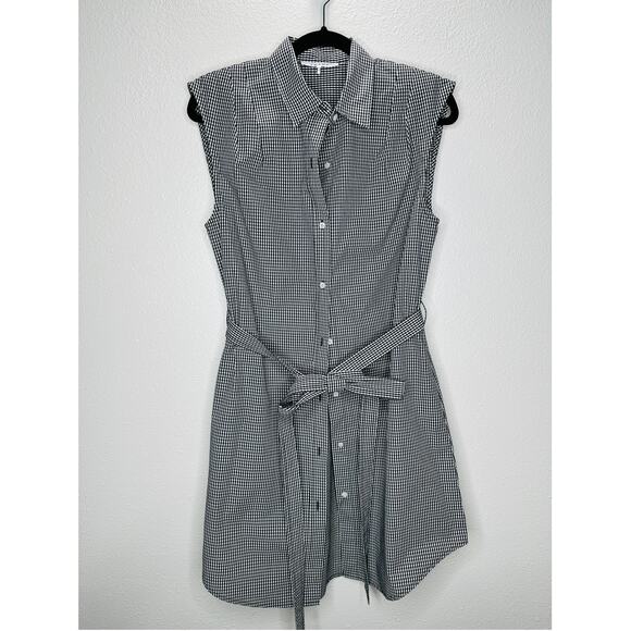 Frame Black & White Gingham Sleeveless Shoulder Pad Button Collared Shirtdress S - Picture 2 of 16
